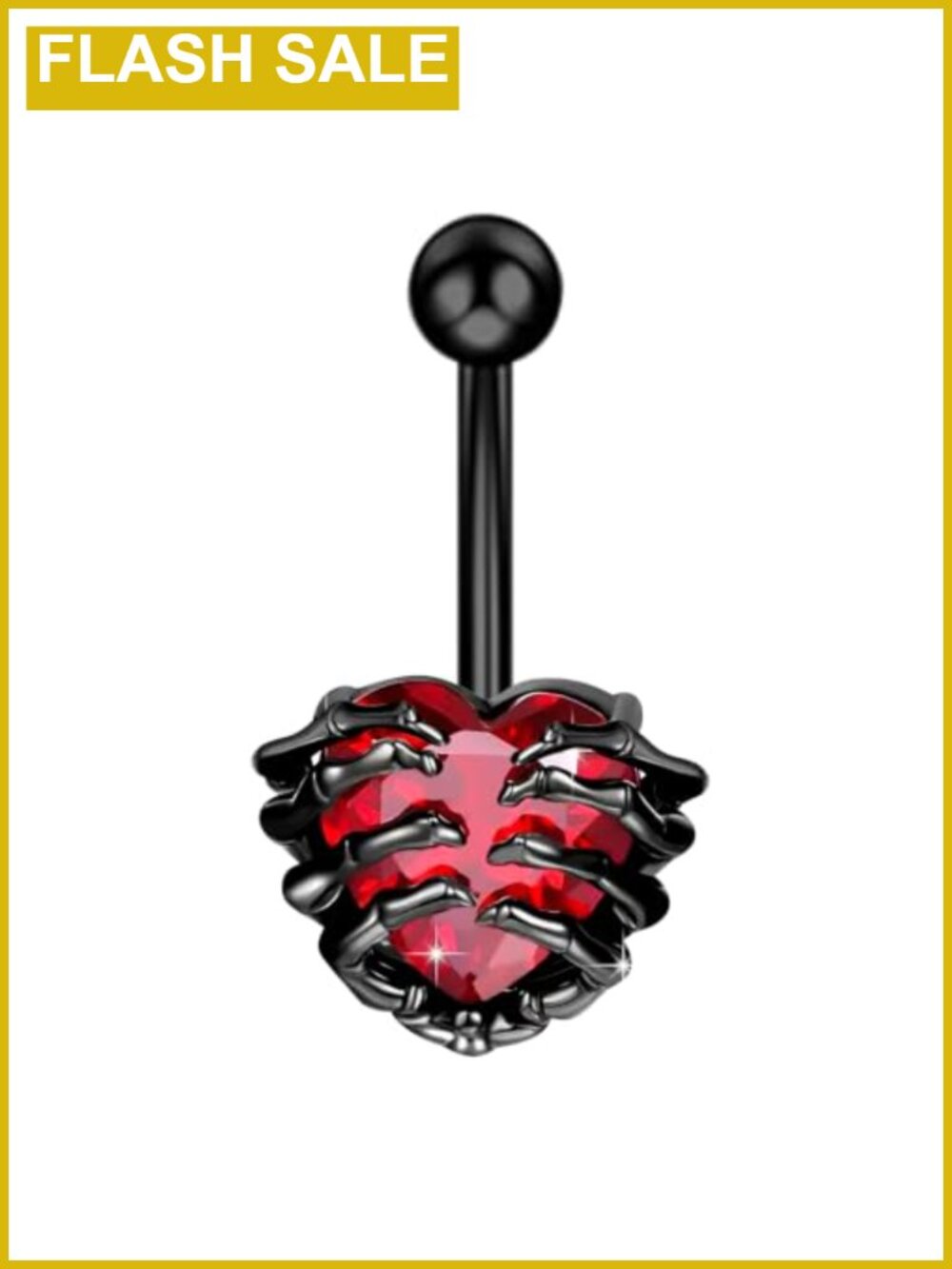 Gothic Skeleton Hand Red Heart Belly Ring 316L Stainless Steel Navel Piercing